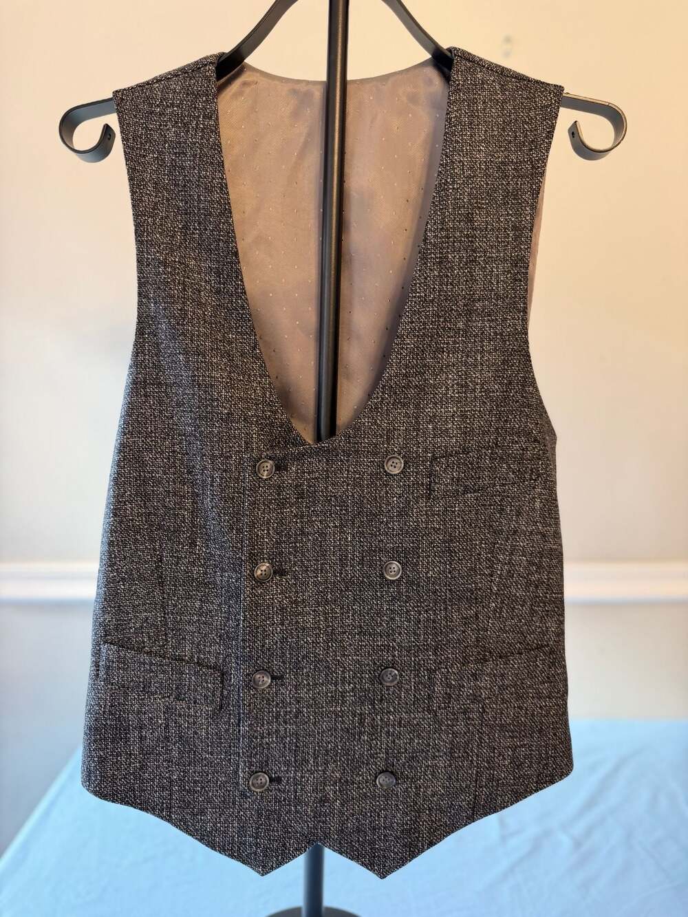Indochino 100% Wool Grey Tweed Double Breasted Waistcoat Suit Vest